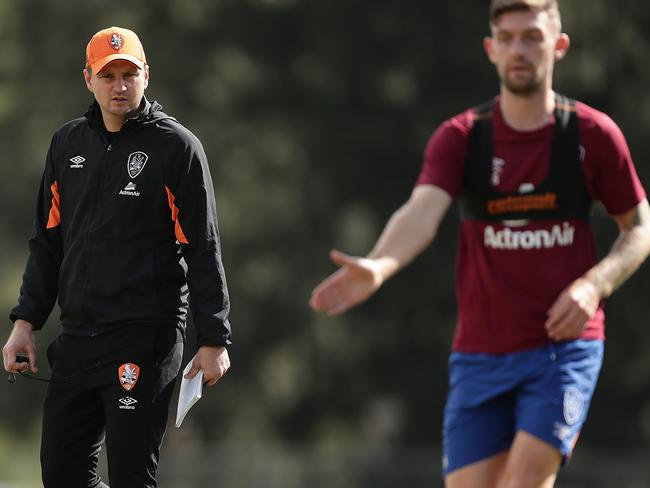 SYDNEY, AUSTRALIA - AUGUST 19: Roar head coach Warren Moon looks on during a Brisbane Roar A-League training session at Blacktown International Sportspark on August 19, 2020 in Sydney, Australia. (Photo by Mark Metcalfe/Getty Images)