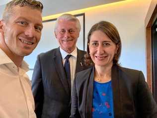 Tweed Shire Councillor James Owen with Tweed MP Geoff Provest and NSW Premier Gladys Berejiklian. Picture: Facebook