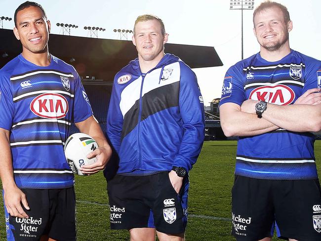 SUNDAY TELEGRAPH - Pictured at Belmore Oval today are Bulldogs players Jeremy Marshall-King, Reimis Smith, Will Hopoate, Josh and Brett Morris. Picture: Tim Hunter.