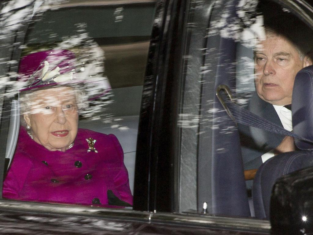 Britain's Queen Elizabeth arrives with her son Prince Andrew, at Crathie Kirk to attend a Sunday morning church service near Balmoral, Scotland. Picture: AP