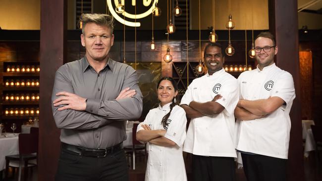 Reece with Gordon Ramsay and his fellow contestants in season 10.