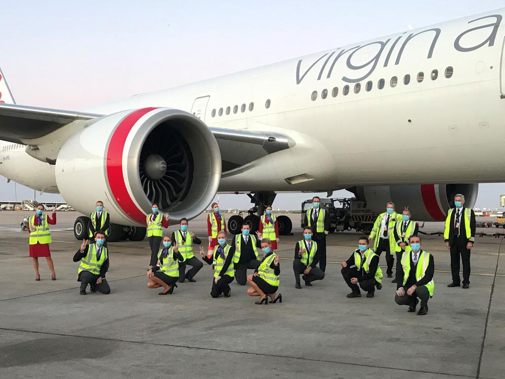 The crew on the flight from Paris to Brisbane. Picture: Virgin Australia