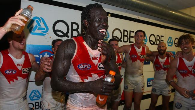 Aliir Aliir celebrates Sydney’s win.