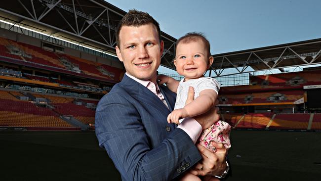 Jeff Horn with daughter Isabelle at Suncorp Stadium. Picture: Annette Dew