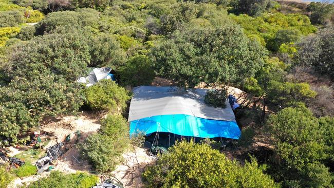 The camp has been set up in the dunes near Dee Why Lagoon.