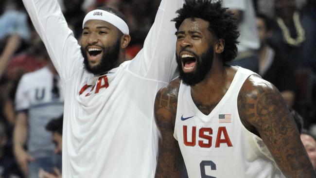 United States' DeAndre Jordan (right) and DeMarcus Cousins.