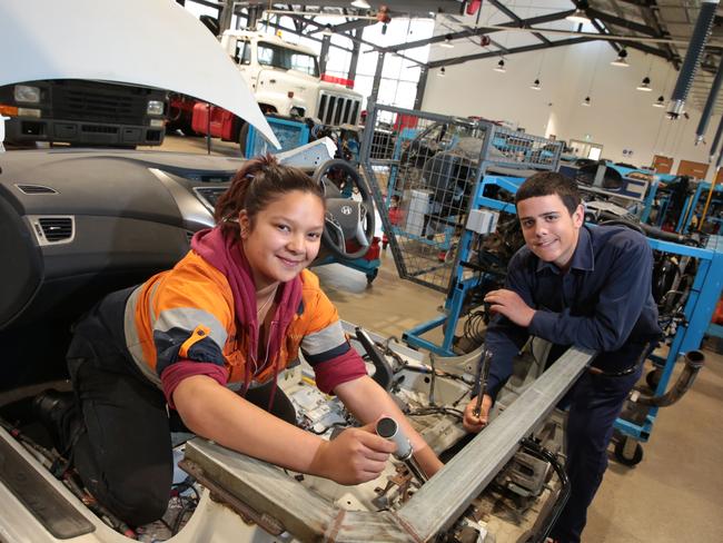 Opening of new Trade facility at Wetherill Park TAFE. Pictured are students Jade Gill (19) and Cameron Bet (17).