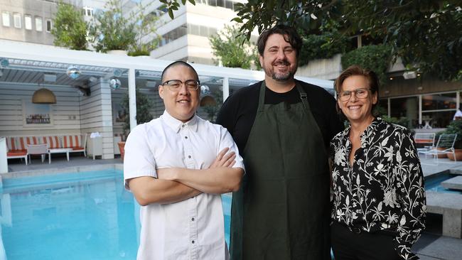 Executive Chefs Dan Hong and Mike Eggert with Vivid Festival Director Gill Minervini. Picture: David Swift