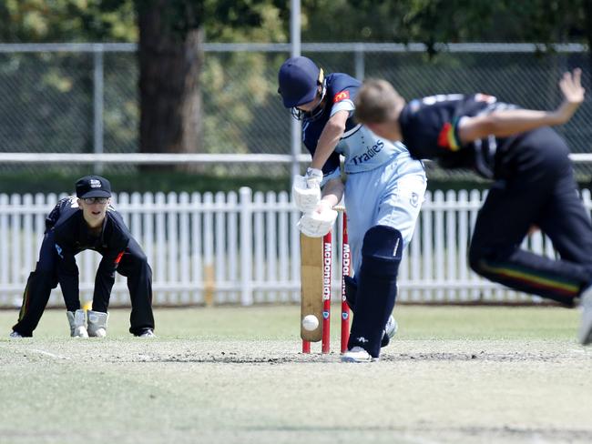 Sutherland's Harrison Danne faces Penrith's Jack Newman. Picture: John Appleyard