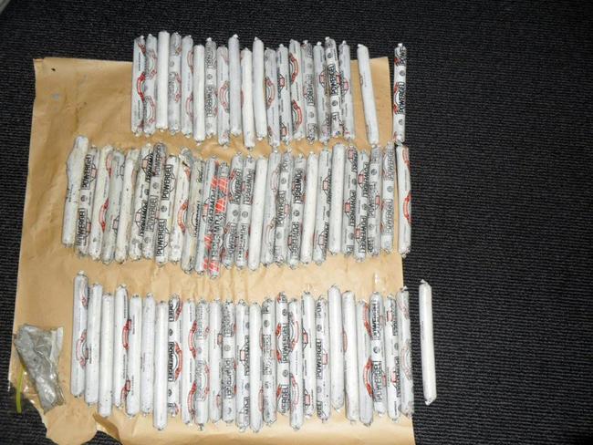 Police located 90 detonators, a trigger blaster, 73 sticks of packaged explosives, a shotgun and ammunition. Picture: NSW Police