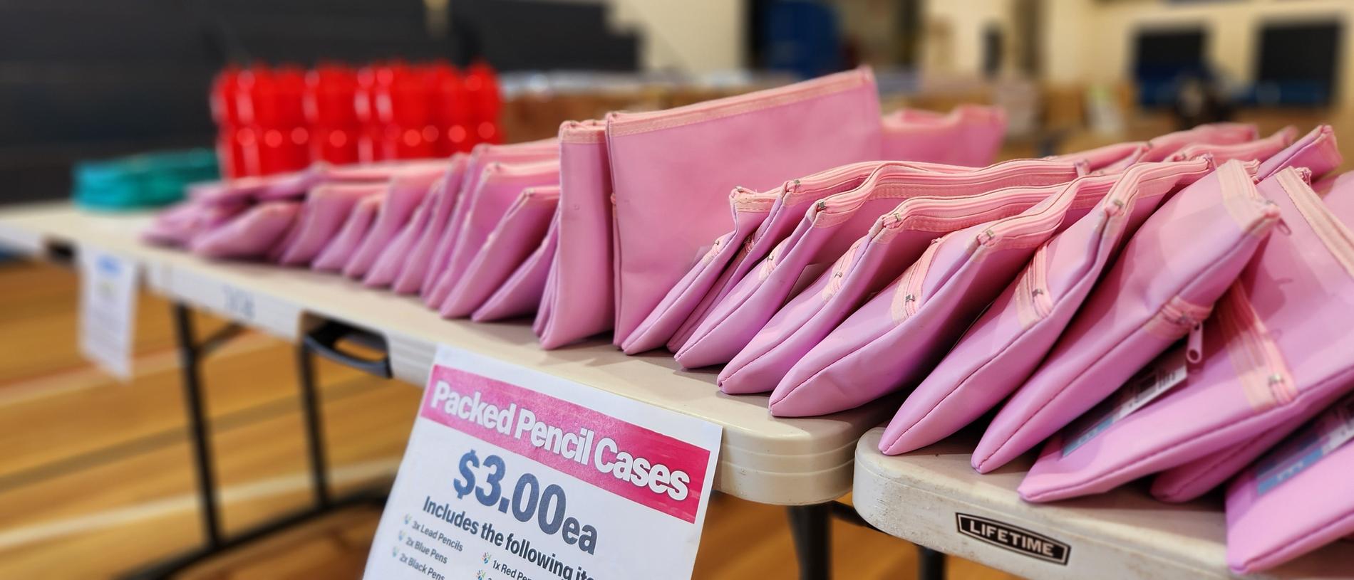 School Savvy pop up in Mackay, 2023. Packed pencil cases were going for $3 each. Picture: Supplied