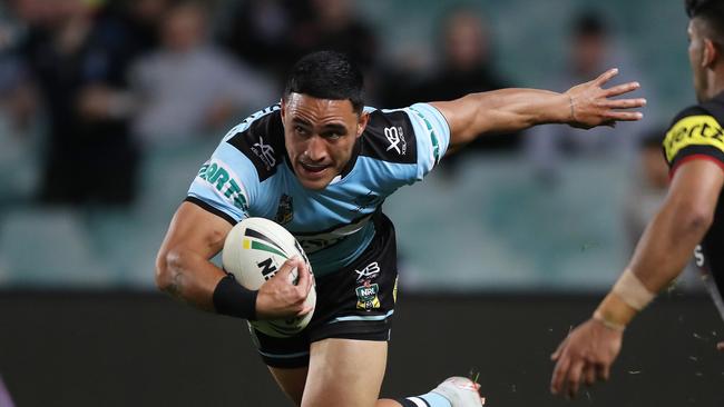 Cronulla's Valentine Holmes during the NRL Semi Final match between the Cronulla Sharks and Penrith Panthers at Allianz Stadium, Sydney. Picture: Brett Costello