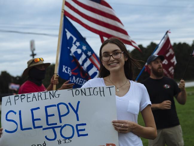 CarriAnn Clements, 20, from St Cloud, Florida, outside the Osceola Heritage Park where Democratic Presidential Candidate, Joe Biden, was attending a Hispanic Heritage Event. Picture: Angus Mordant for News Corp Australia