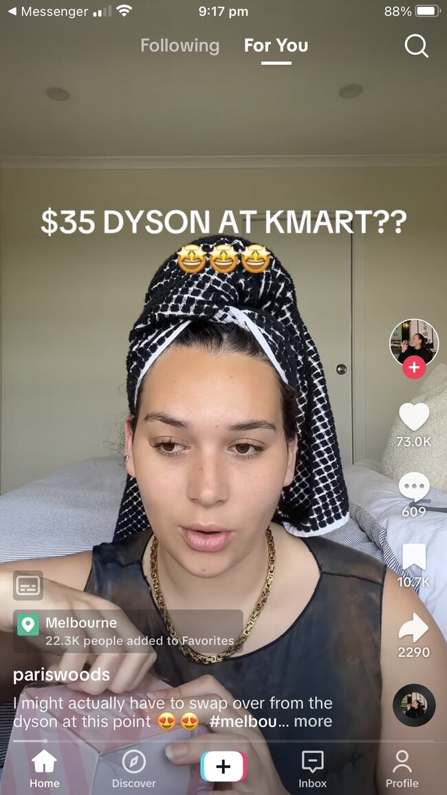 Melbourne’s Paris Woods tests a Kmart dupe hair product against Dyson.