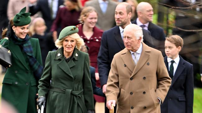 Princess Catherine, Queen Camilla, Prince William, King Charles III and Prince George of Wales attend the 2024 Christmas Morning Service at St Mary Magdalene Church. Picture; AFP.