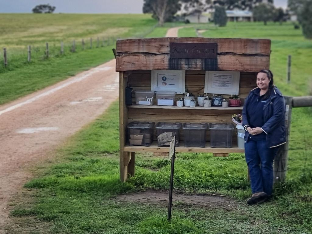 Laura Wright with her sourdough and honey stall on her property in Finniss. Picture: Supplied