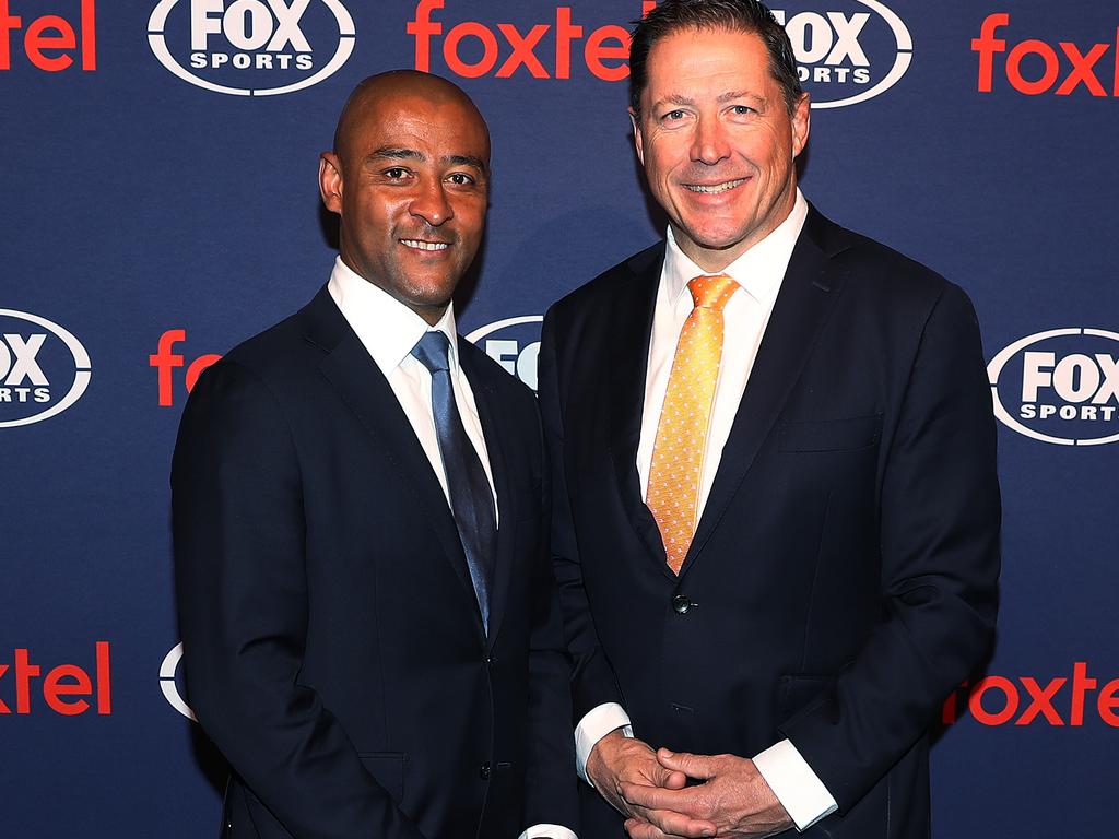 Phil Kearns and George Gregan during the 2019 Foxtel Rugby World Cup launch.