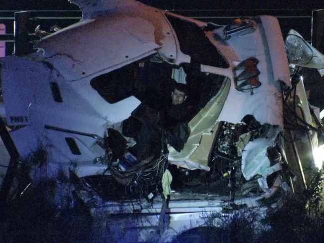 A 41-year-old man was trapped in the truck. Picture: Supplied/7 News