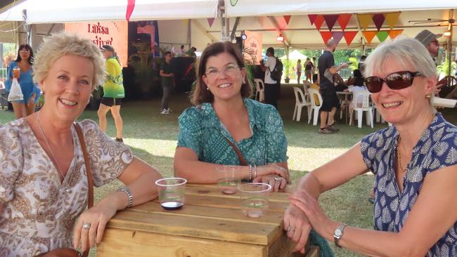 Lisa Thomason, Louise Cull and Christine Mansfield at the 2023 Darwin International Laksa Festival finale. Picture: Annabel Bowles