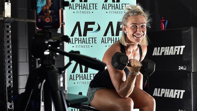 Alphalete Fitness owner Corryn Spelman has launched an online fitness workout in the hope of being able to keep gym open during COVID-19 pandemic. PICTURE: MATT TAYLOR.