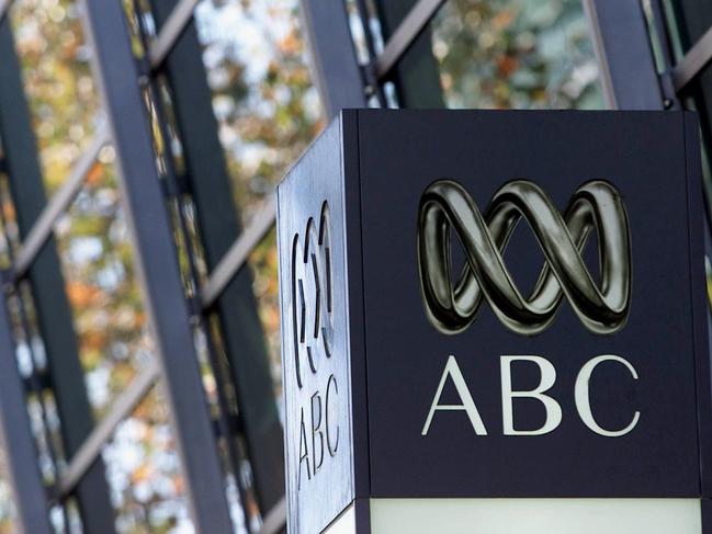 Sign with ABC logo outside ABC building, home of ABC radio, on Harris Street, Ultimo, Sydney, NSW.