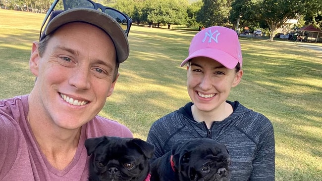 Tony Auden with wife Alicia and their two dogs Petey and Pip.
