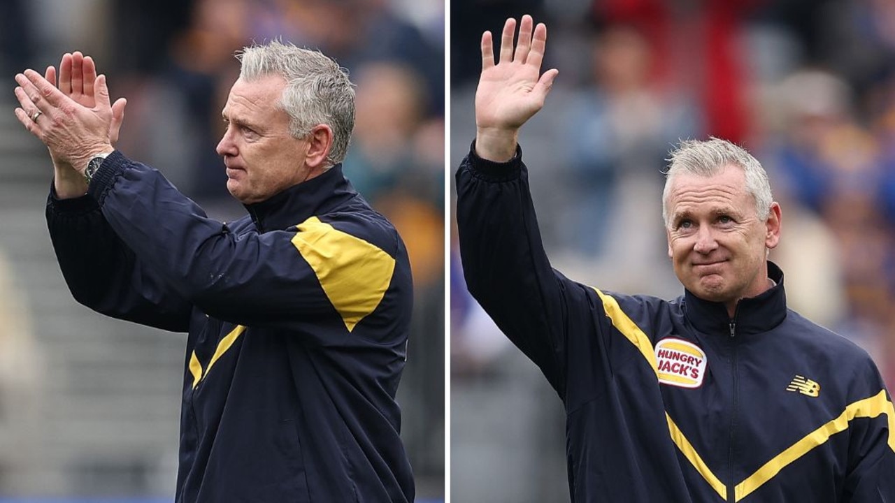 Adam Simpson waves farewell to the Eagles