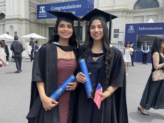 Unnati Agarwal and Vidhi Narang graduate with Master of Finance and Master of Management at the 2024 University of Melbourne graduations. Picture: Himangi Singh