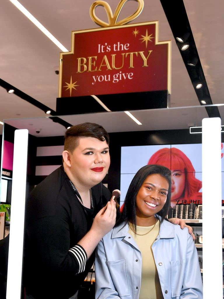 Nathalie Oliveira gets her makeup done by Ben Bradley at the opening of Sephora Indooroopilly. Picture: John Gass