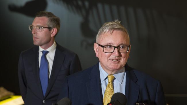 NSW Arts Minister Don Harwin, right, and Treasurer Dominic Perrottet announced the extended opening hours on Wednesday. Picture: NCA NewsWire / Damian Shaw