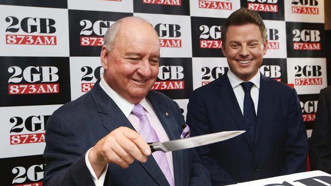 Celebrating at 2GB with Alan Jones. (Picture: John Feder)