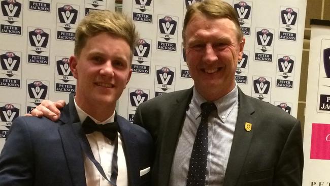 2015 JJ Liston Trophy winner Nick Rippon from North Ballarat with coach Gerard FitzGerald.