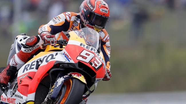 Spain's MotoGP rider Marc Marquez of the Repsol Honda Team rides during the MotoGP race at the Czech Republic motorcycle Grand Prix at the Automotodrom Brno, in Brno, Czech Republic, Sunday, Aug. 6, 2017. (AP Photo/Petr David Josek)