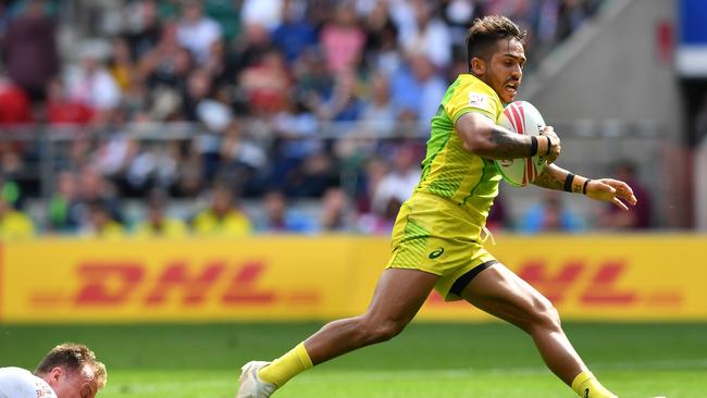 Australia's Maurice Longbottom in action at the London World Rugby Sevens series event.