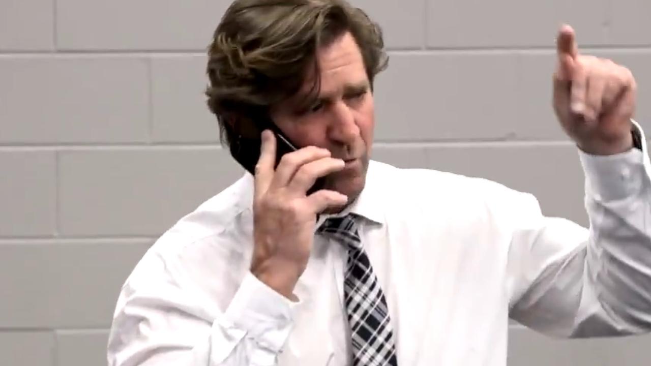 Manly coach Des Hasler explodes in a heated phone call in the sheds.