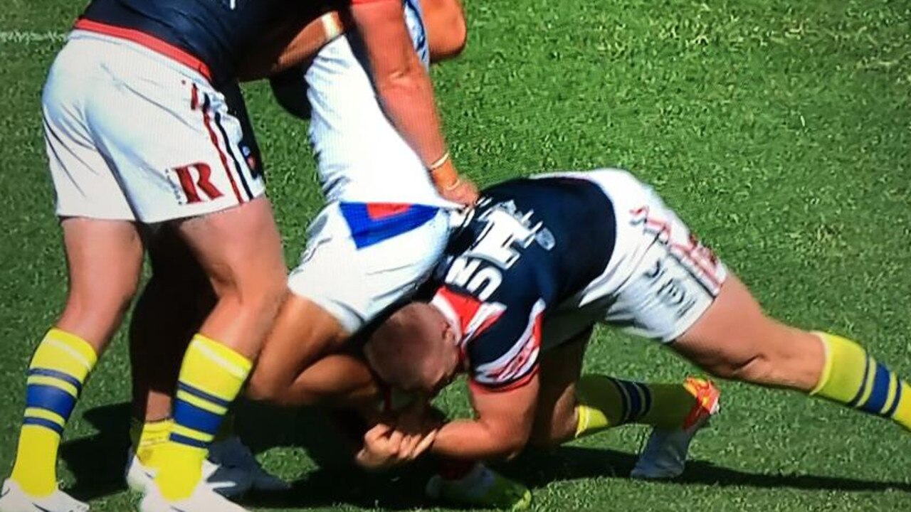 Lindsay Collins escaped sanction for this tackle. Photo: Fox League