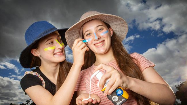 Sunsmart twins Alex and Georgie Muir, 16, protect themselves from the sun Picture: Mark Stewart