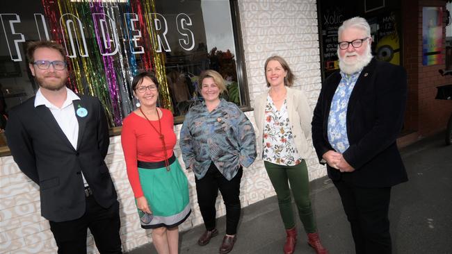 ELECTION TIME: Greens candidates for the 2022 Hobart City Council elections Nathan Volf, Helen Burnet, Bec Taylor, Gemma Kitsos, and Bill Harvey. Picture: Kenji Sato.