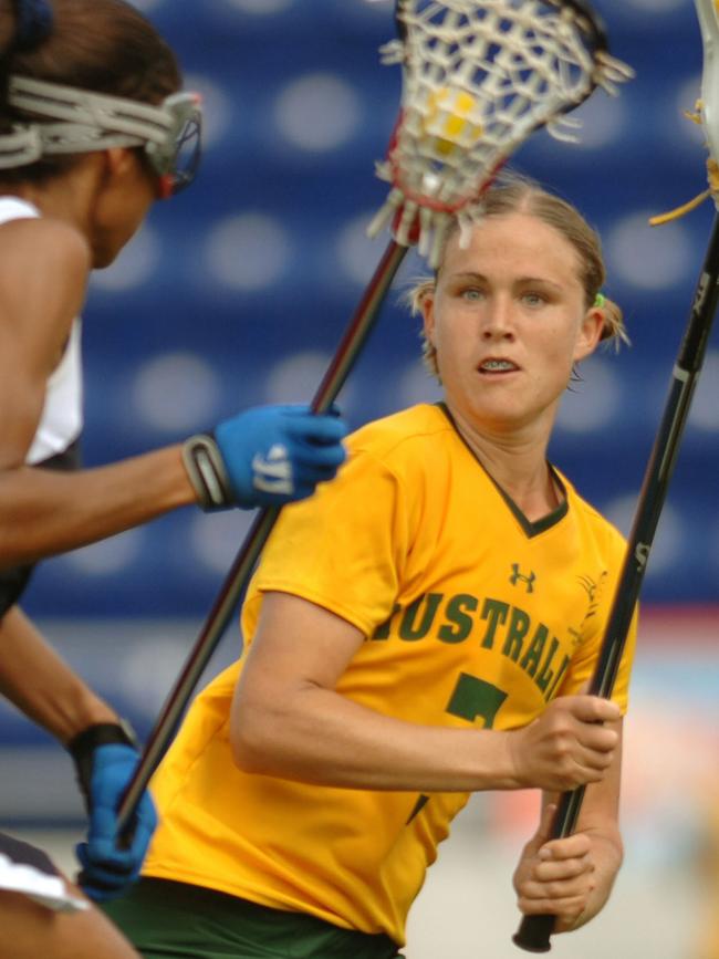 Former lacrosse player Jen Adams during the 2005 Australia v US world championship final match in Annapolis, Maryland, USA. Picture: Supplied, AP