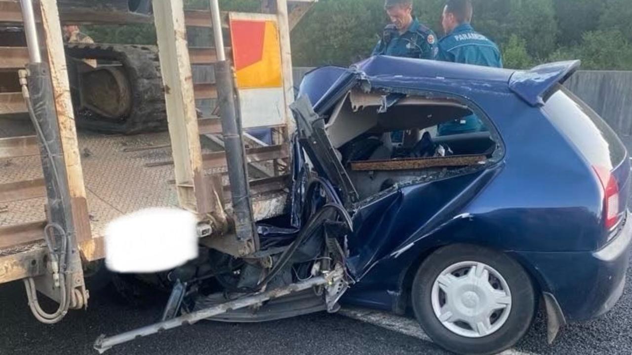 A man has been flown to a Sunshine Coast hospital following a horror truck and car crash south of Gympie at Federal.