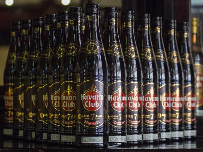 Bottles of Cuban Havana Club rum displayed on the bar at the Rum Museum in Havana, Cuba. Picture: AP