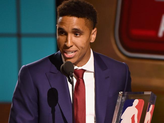 Malcolm Brogdon accepts the Rookie of the Year Award. Picture: Getty Images