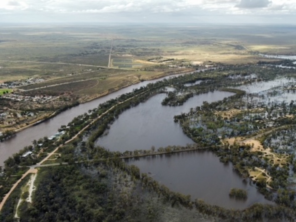 Drone shots of a flooded River Murray near Morgan, SA, on November 15. Pictures: Cody Campbell