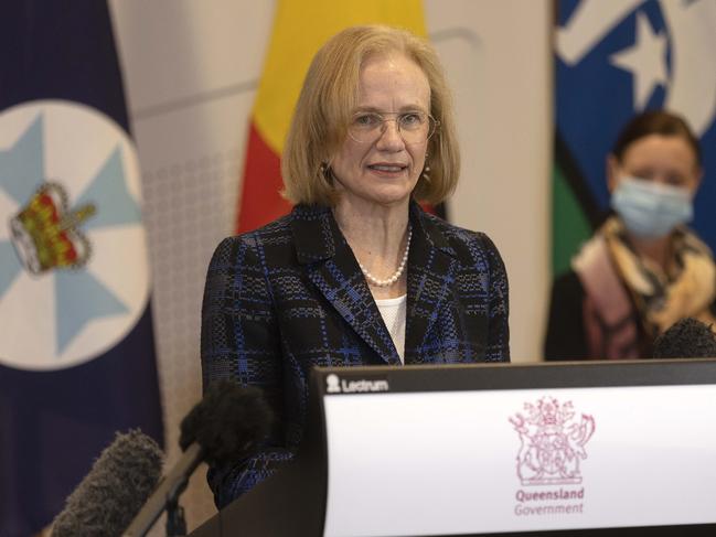 BRISBANE AUSTRALIA - NewsWire Photos JULY 9, 2021: Chief Medical Officer Jeanette Young addresses the media at a press conference after the latest Coronavirus outbreak. NCA NewsWire / Sarah Marshall