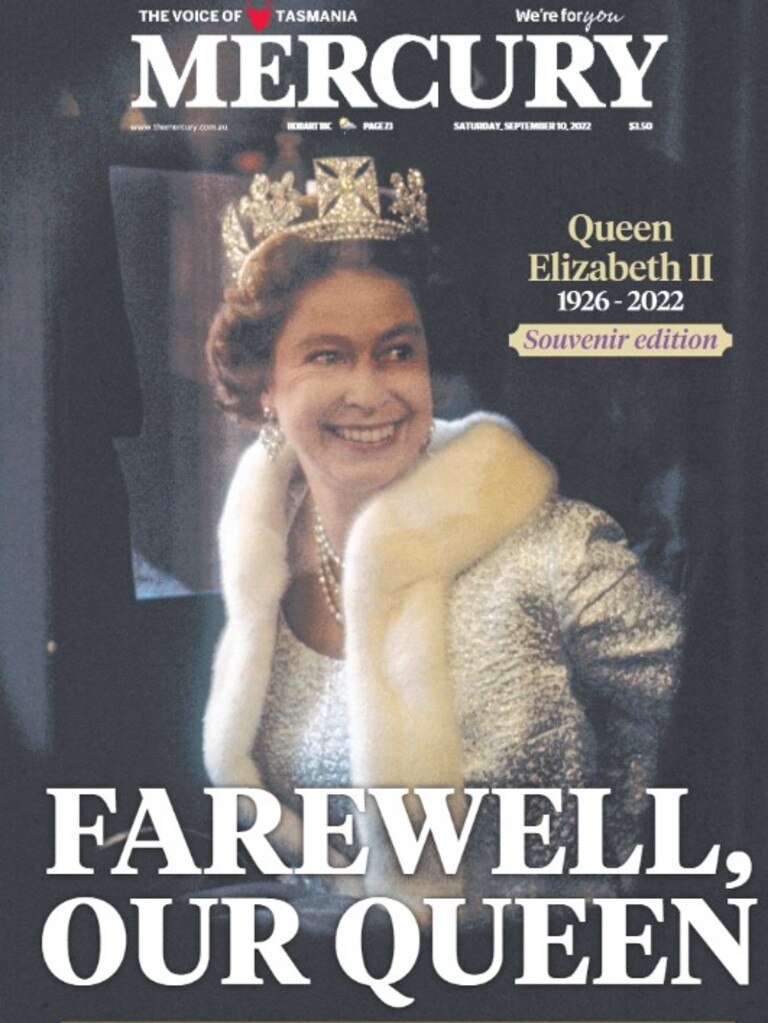 Australian newspaper front pages commemorate the passing of the Queen.