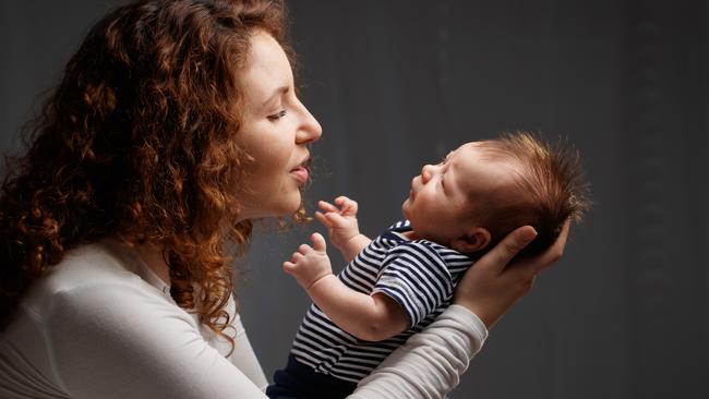 Jess Galletly with her five-week-old son Jackson. Photo: Matt Turner