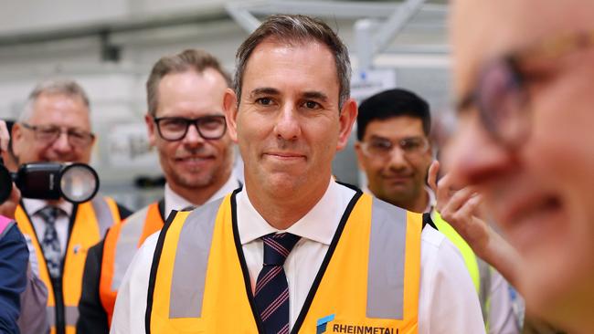 Treasurer Jim Chalmers during a visit to the Rheinmetall factory in Ipswich on Tuesday. Picture: Tertius Pickard / NCA NewsWire