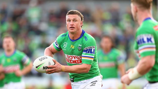 CANBERRA, AUSTRALIA - JULY 23: Jack Wighton of the Raiders in action during the round 19 NRL match between the Canberra Raiders and the New Zealand Warriors at GIO Stadium, on July 23, 2022, in Canberra, Australia. (Photo by Mark Nolan/Getty Images)