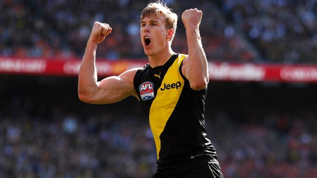 Tom Lynch celebrates a goal in last year’s Grand Final. Picture: Getty Images