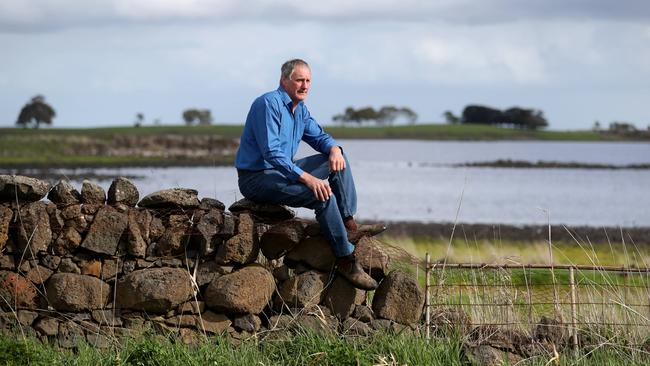 Hamish Cumming at Brolga flocking site near his property in Darlington, Victoria, in 2018. Picture : David Geraghty / The Australian.